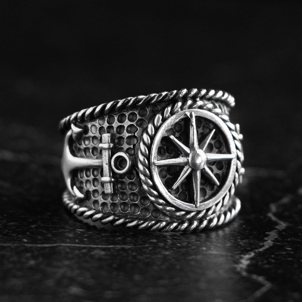 Anchor and Compass ring on Sterling silver 925